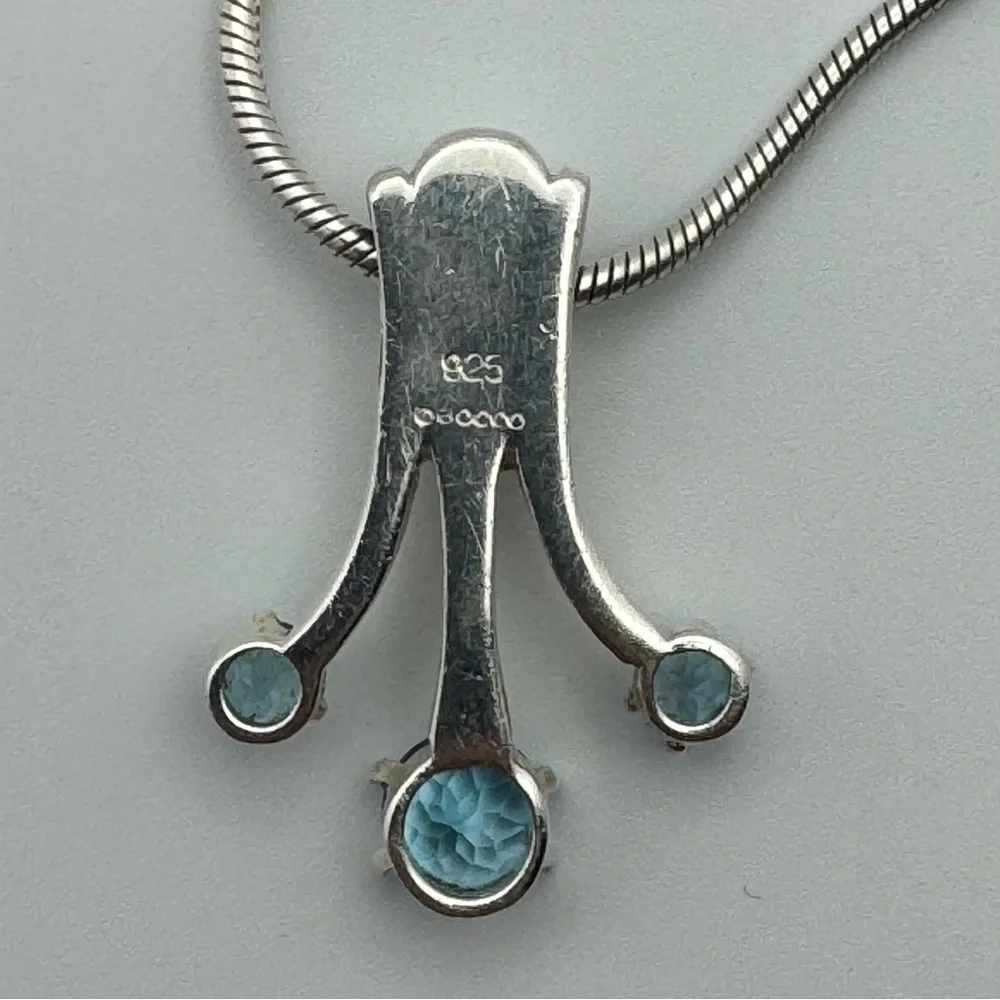 Sterling Silver Genuine Blue Topaz Triple Drop Pendant Snake Chain